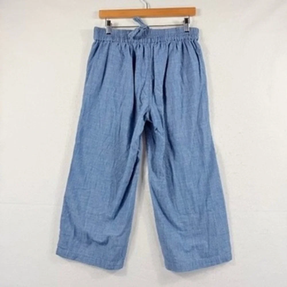 J. Crew Wide Leg Pants Womens 8 Blue Chambray Tie Waist Coastal Casual Travel